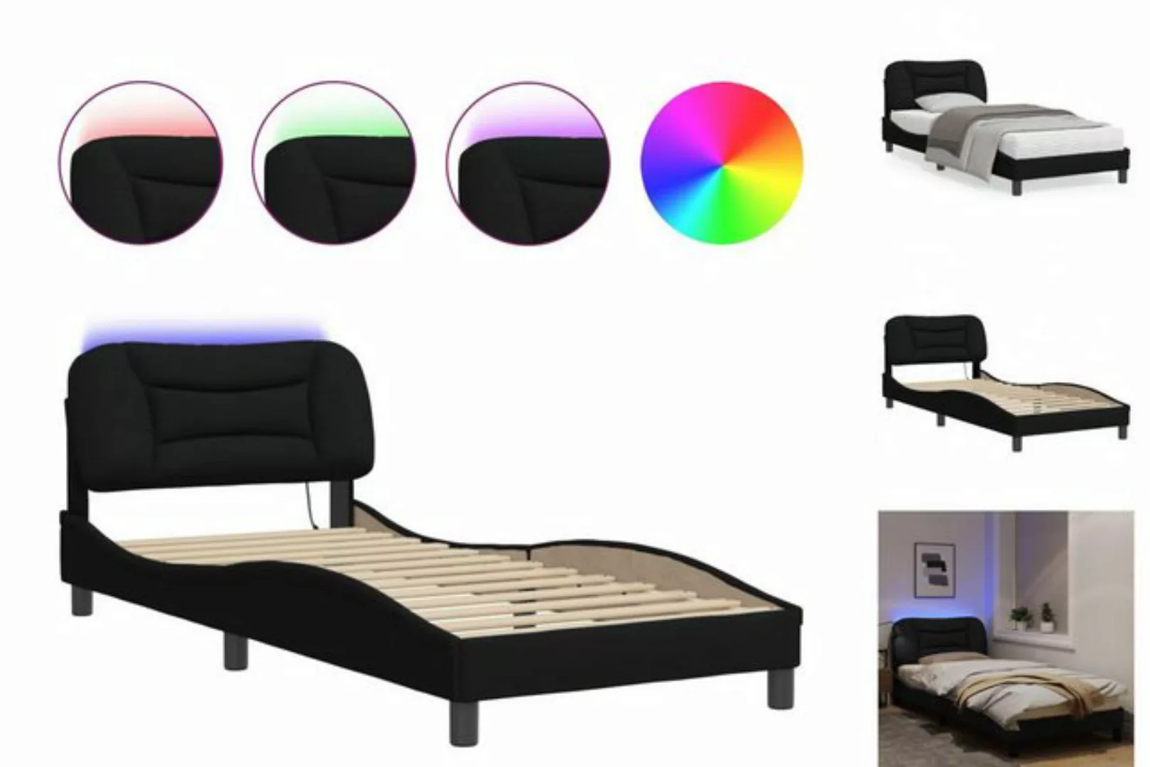 vidaXL Bettgestell Bettgestell mit LED Schwarz 90x200 cm Stoff Bett Bettges günstig online kaufen