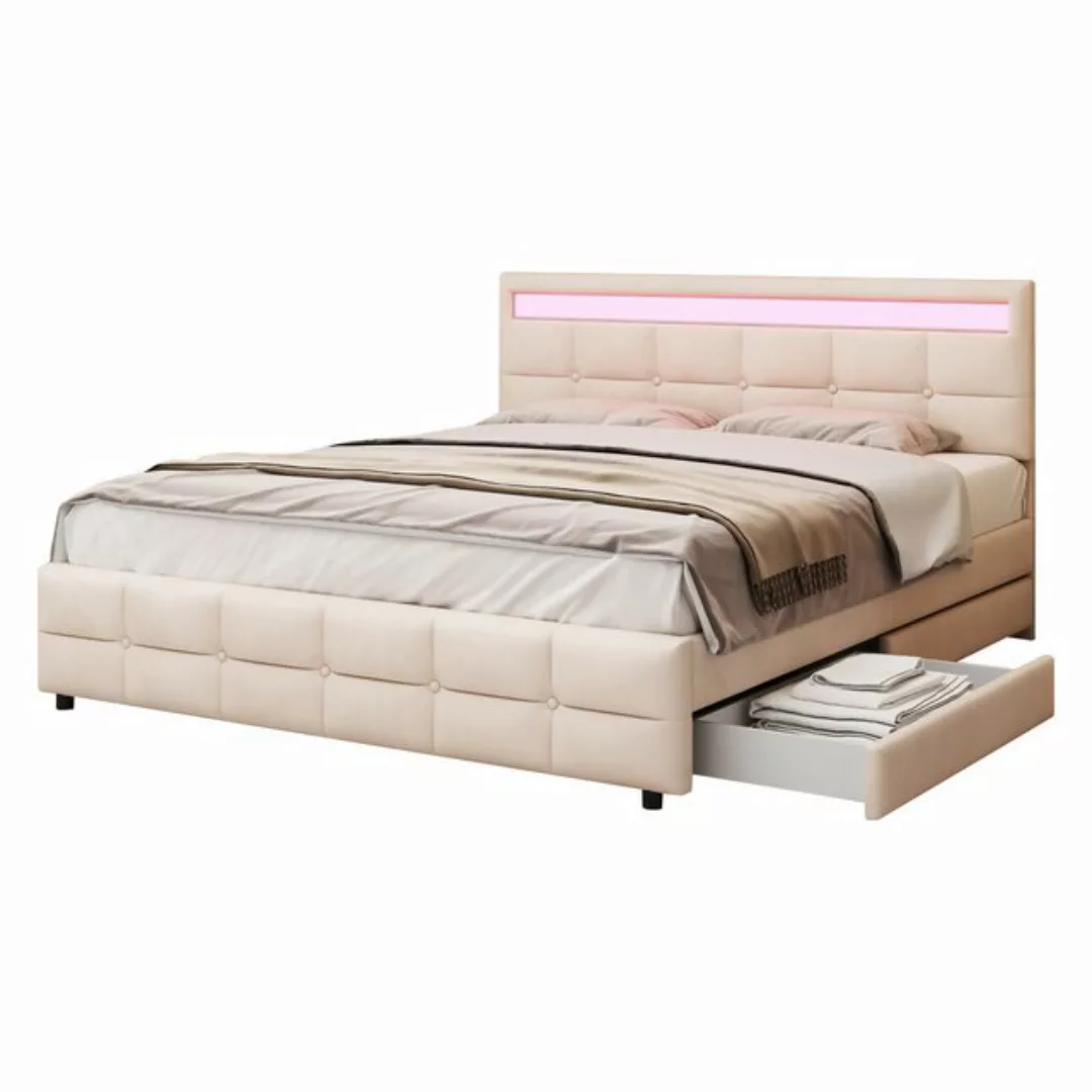 Romance Polsterbett Doppelbett Stauraumbett mit LED Lichtleiste 180*200cm, günstig online kaufen