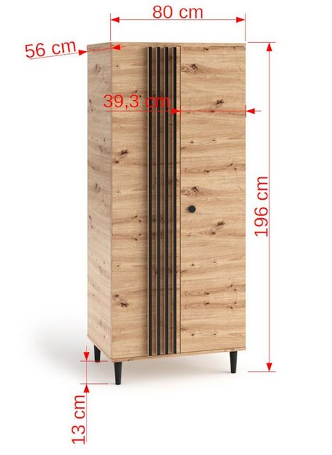 Feldmann-Wohnen Kleiderschrank Livia (1-St) 80x56x196cm Artisan Eiche schwa günstig online kaufen