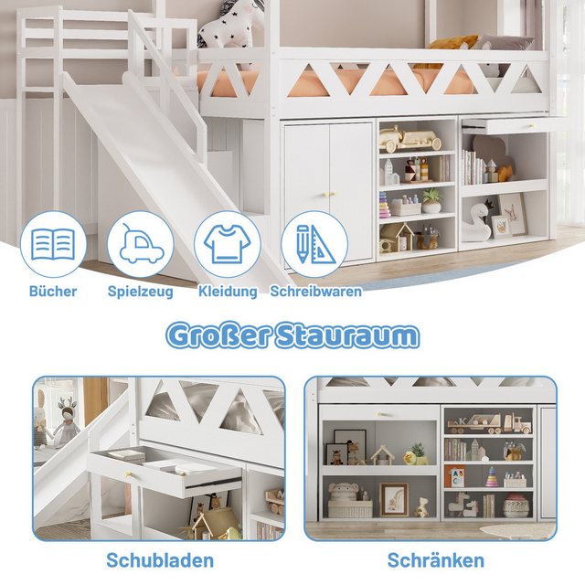 FUROKOY Etagenbett Kinderbett Mit Schreibtisch, Treppe, Schließfächern, Kle günstig online kaufen