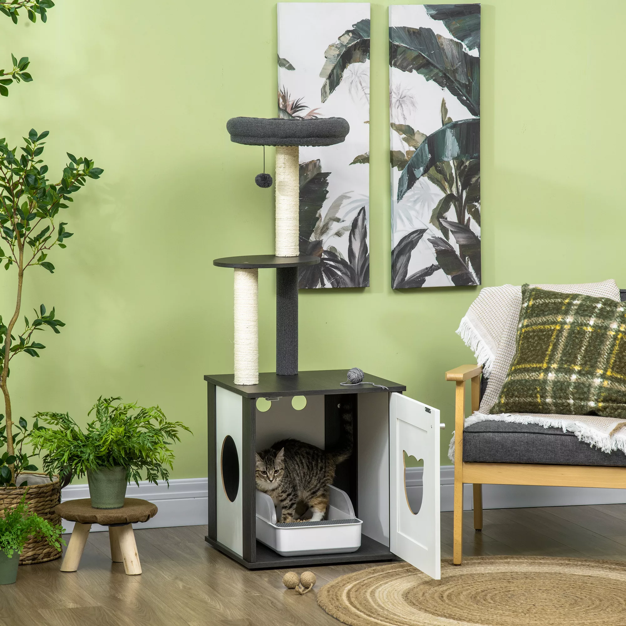 PawHut Kratzbaum, Katzenbaum mit Katzentoilette, 131,5H cm, Kletterbaum mit günstig online kaufen