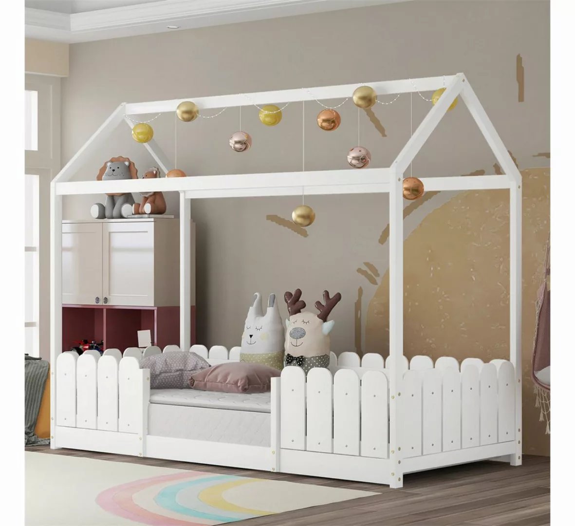 XDeer Kinderbett Hausbett 90x200 cm Vielseitiges Holz, mit Rausfallschutz u günstig online kaufen