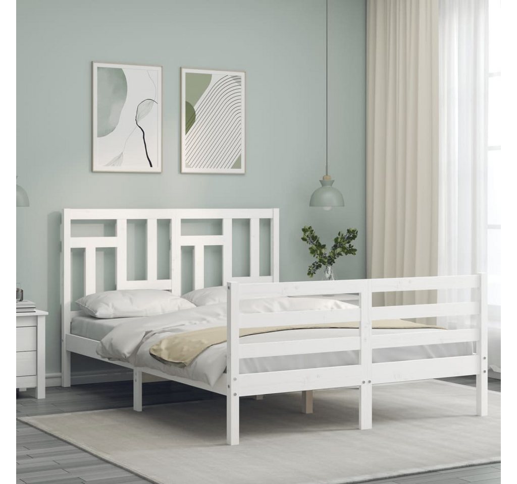 vidaXL Bett Massivholzbett mit Kopfteil Weiß 120x200 cm günstig online kaufen