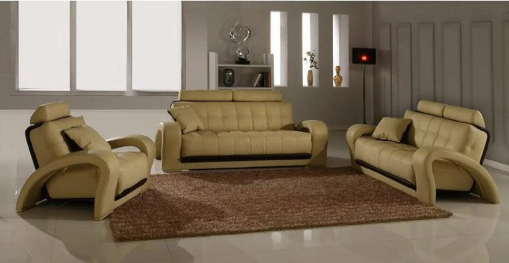 JVmoebel Sofa Sofas 3+2+1 Sitzer Set Design Sofas Polster Couchen Leder Mod günstig online kaufen