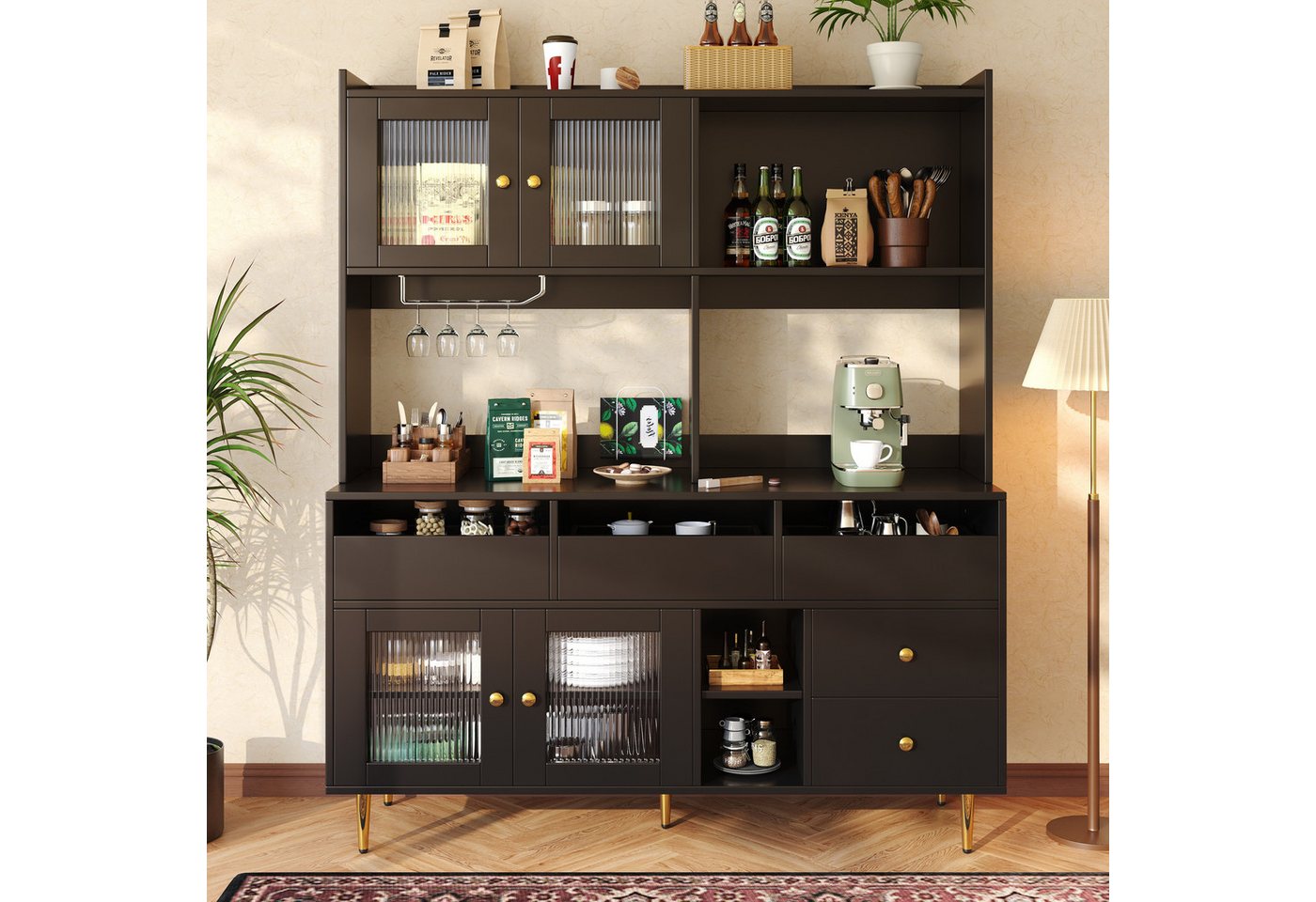 Flieks Hochschrank Küchenbuffet (145x39x171 cm, 1-St) Küchenschränke mit Ar günstig online kaufen