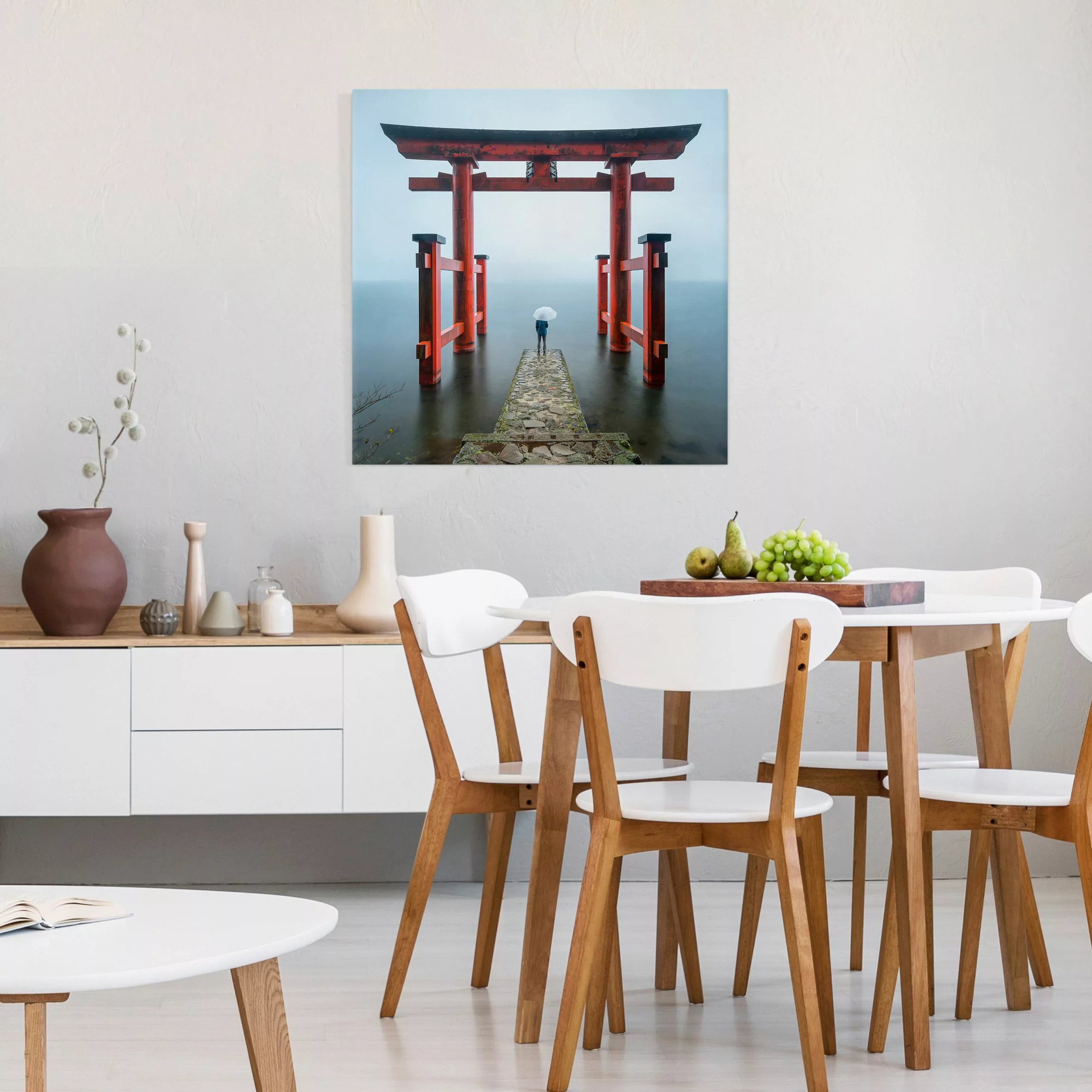Leinwandbild Rotes Torii am Ashi-See günstig online kaufen
