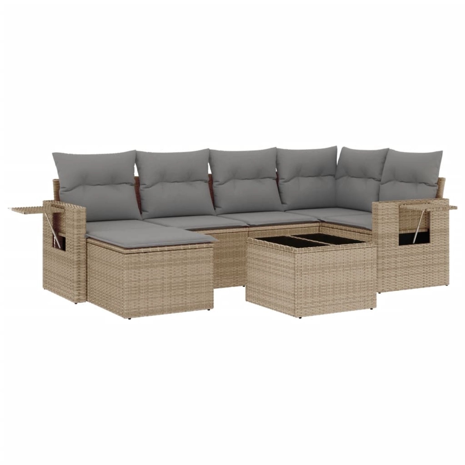 vidaXL 7-Tlg Garten-Sofagarnitur mit Kissen Beige Poly Rattan 3220468 günstig online kaufen