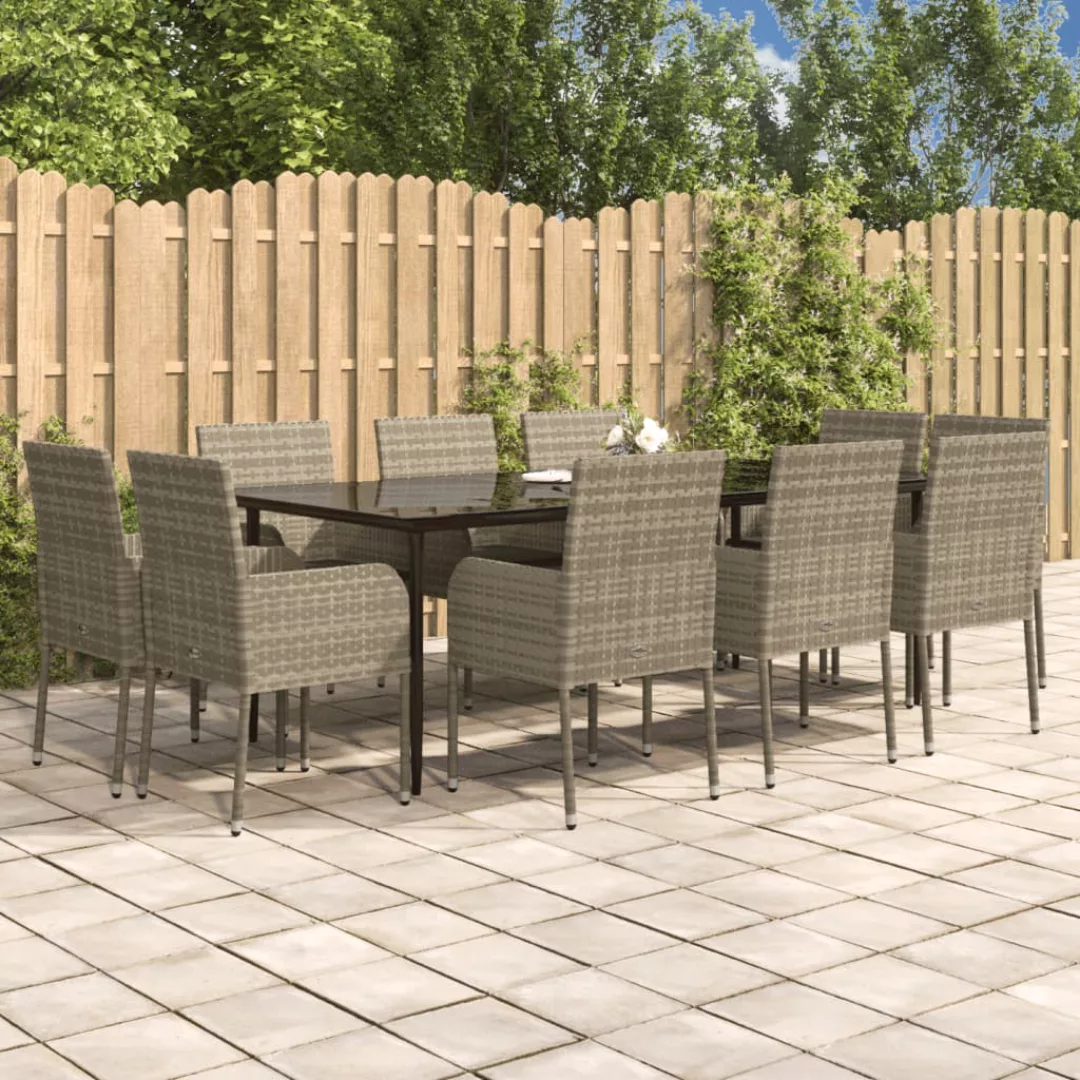 Vidaxl 11-tlg. Garten-essgruppe Mit Kissen Schwarz & Grau Poly Rattan günstig online kaufen