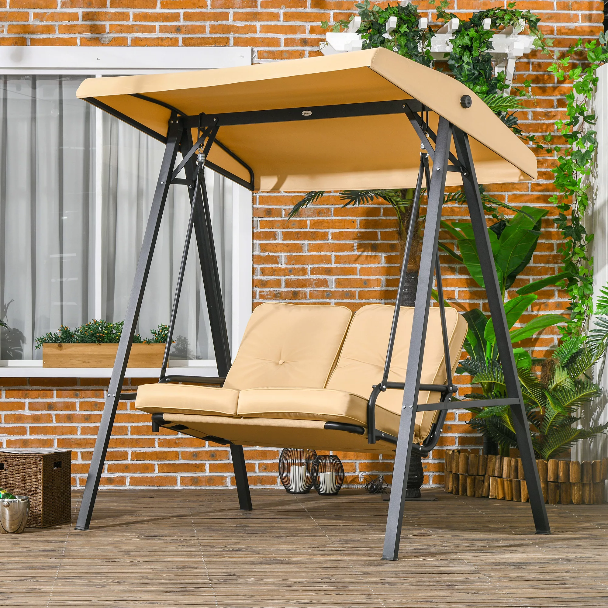 Outsuuny Hollywoodschaukel 3-Sitzer Gartenschaukel mit verstellbarem Sonnen günstig online kaufen