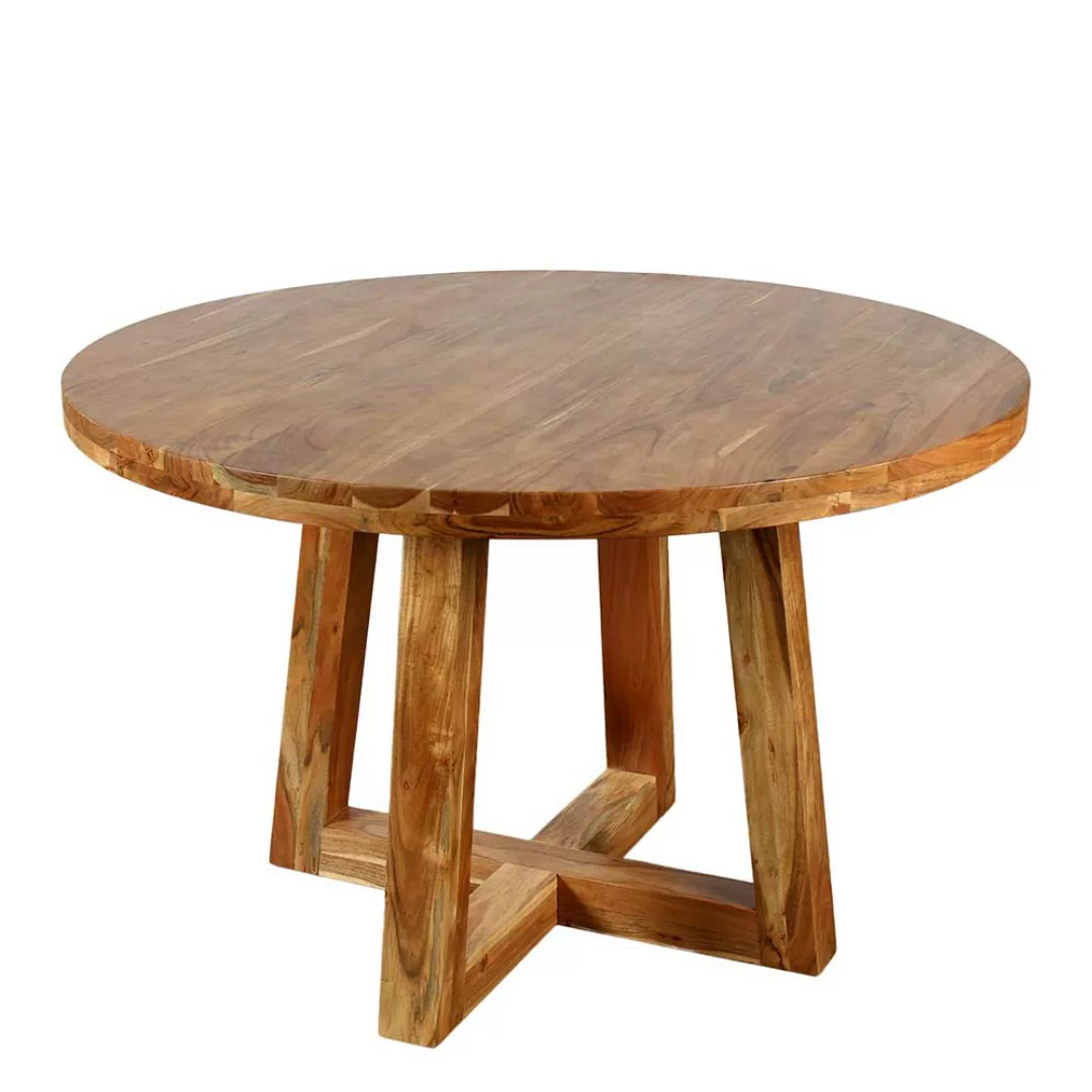 Tisch Massivholz Akazie mit runder Tischplatte Bügelgestell günstig online kaufen