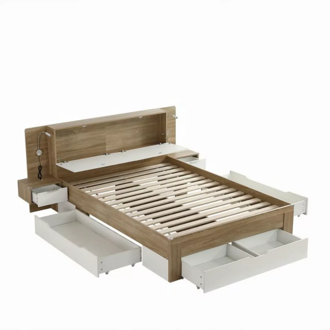 DOPWii Bett 140x200cm Doppelbett,Bettanlage mit 2 Nachttisch,Schubladen,Pan günstig online kaufen