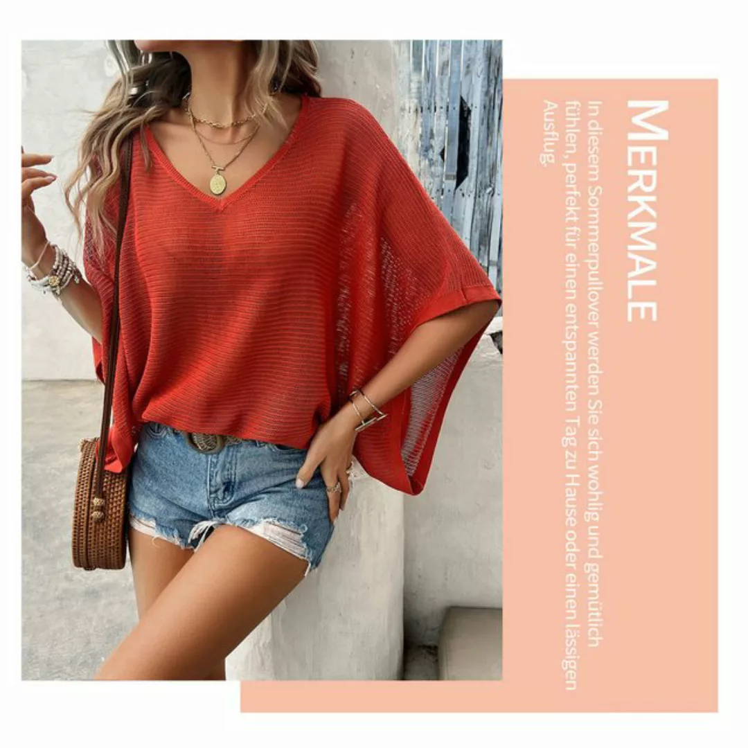 Zoclack Strandpullover Stricktop Damen Sommer Häkeltop Aushöhlen V-Ausschni günstig online kaufen