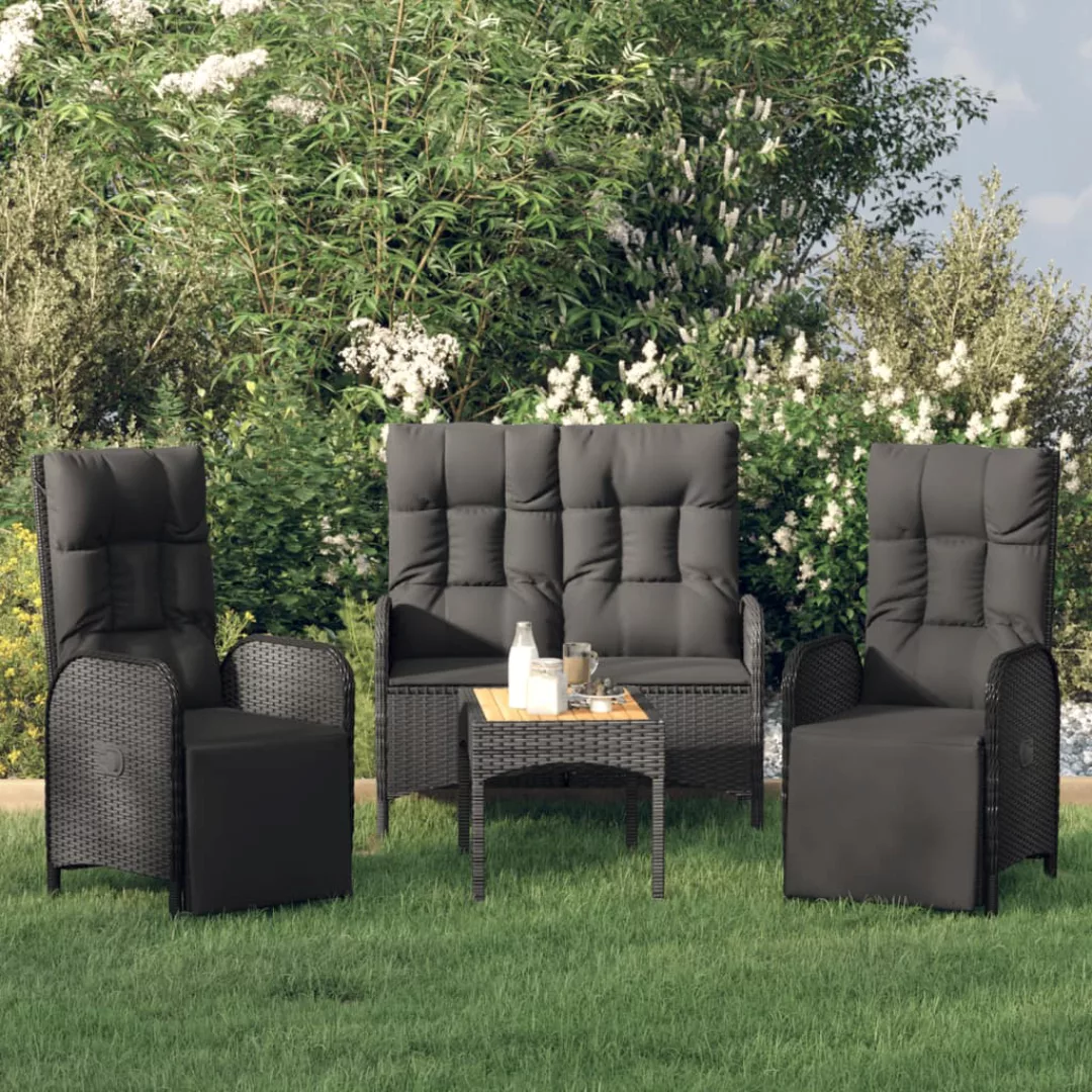 Vidaxl 4-tlg. Garten-essgruppe Mit Kissen Schwarz Poly Rattan günstig online kaufen