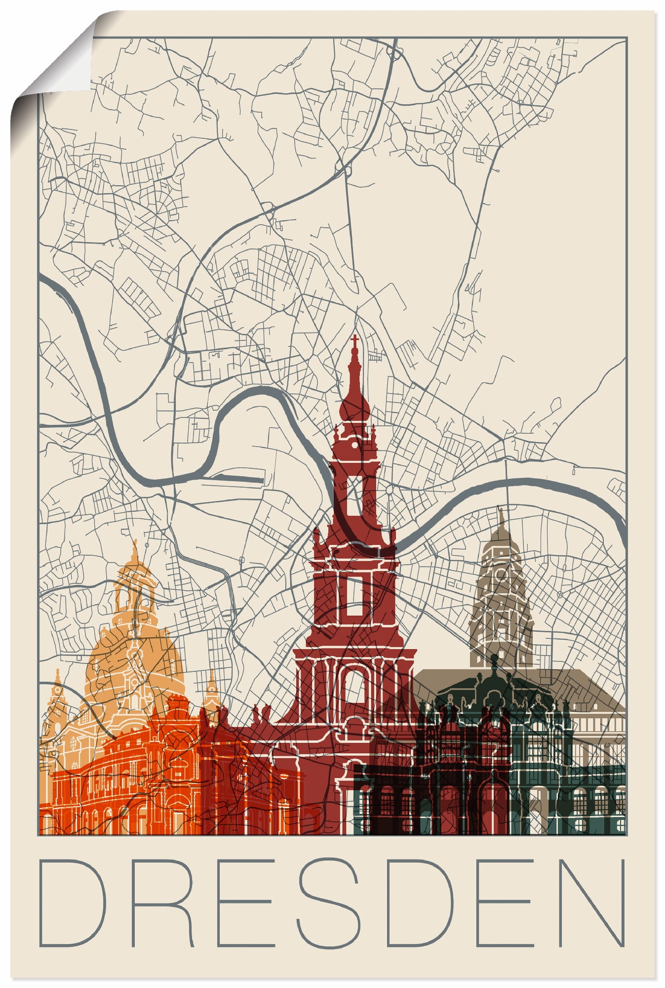 Artland Wandbild "Retro Karte Dresden", Deutschland, (1 St.), als Alubild, günstig online kaufen