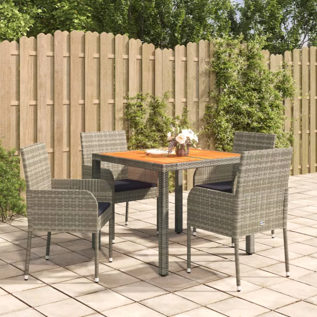 Vidaxl 5-tlg. Garten-essgruppe Mit Kissen Grau Poly Rattan günstig online kaufen