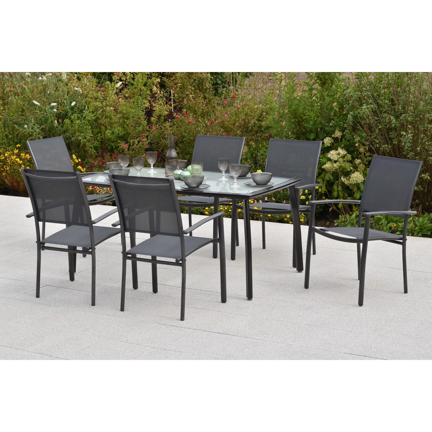 Merxx Milano Set 7-tlg. 6 Stapelsessel Gartentisch 150 x 90 cm günstig online kaufen