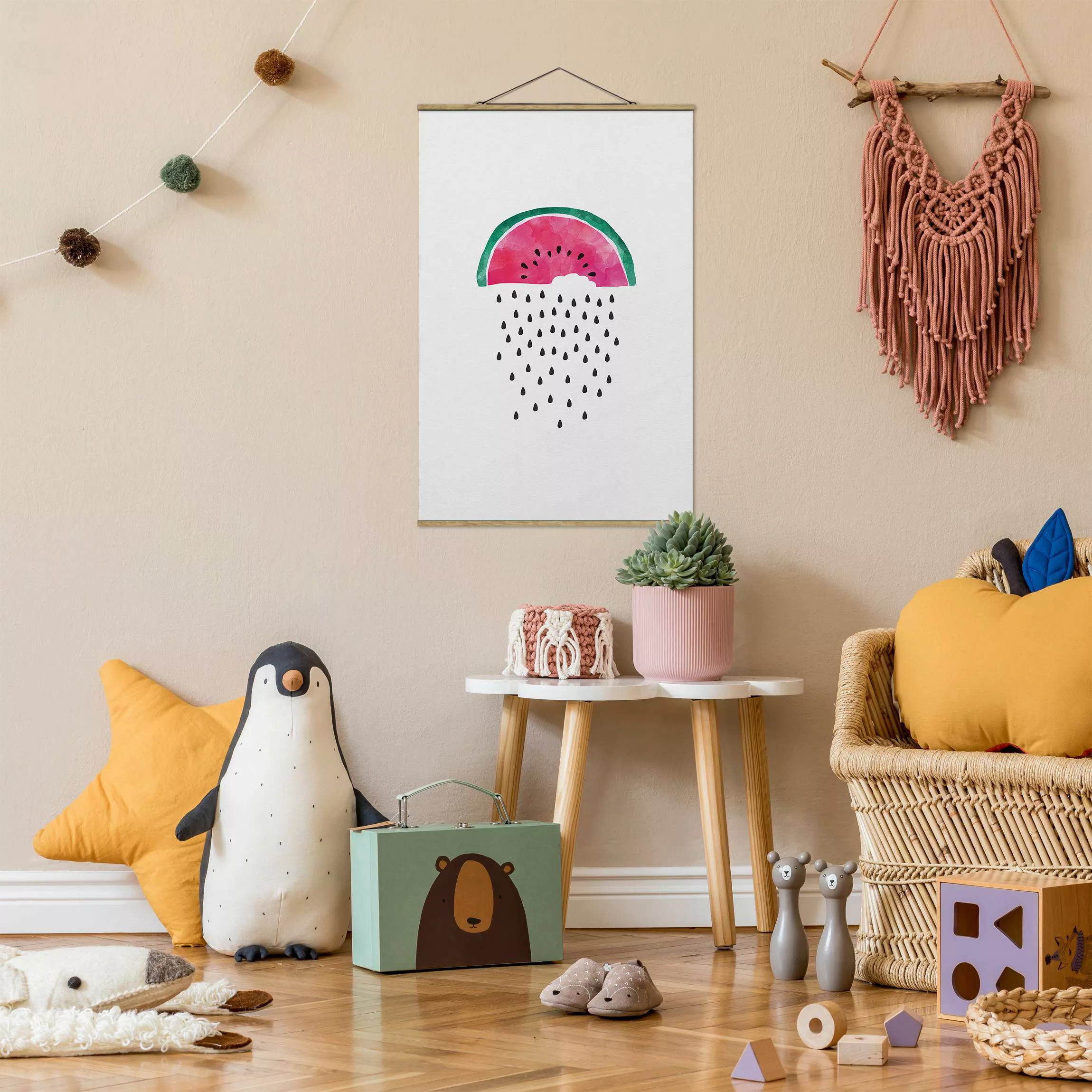 Stoffbild mit Posterleisten Wassermelonen Regen günstig online kaufen