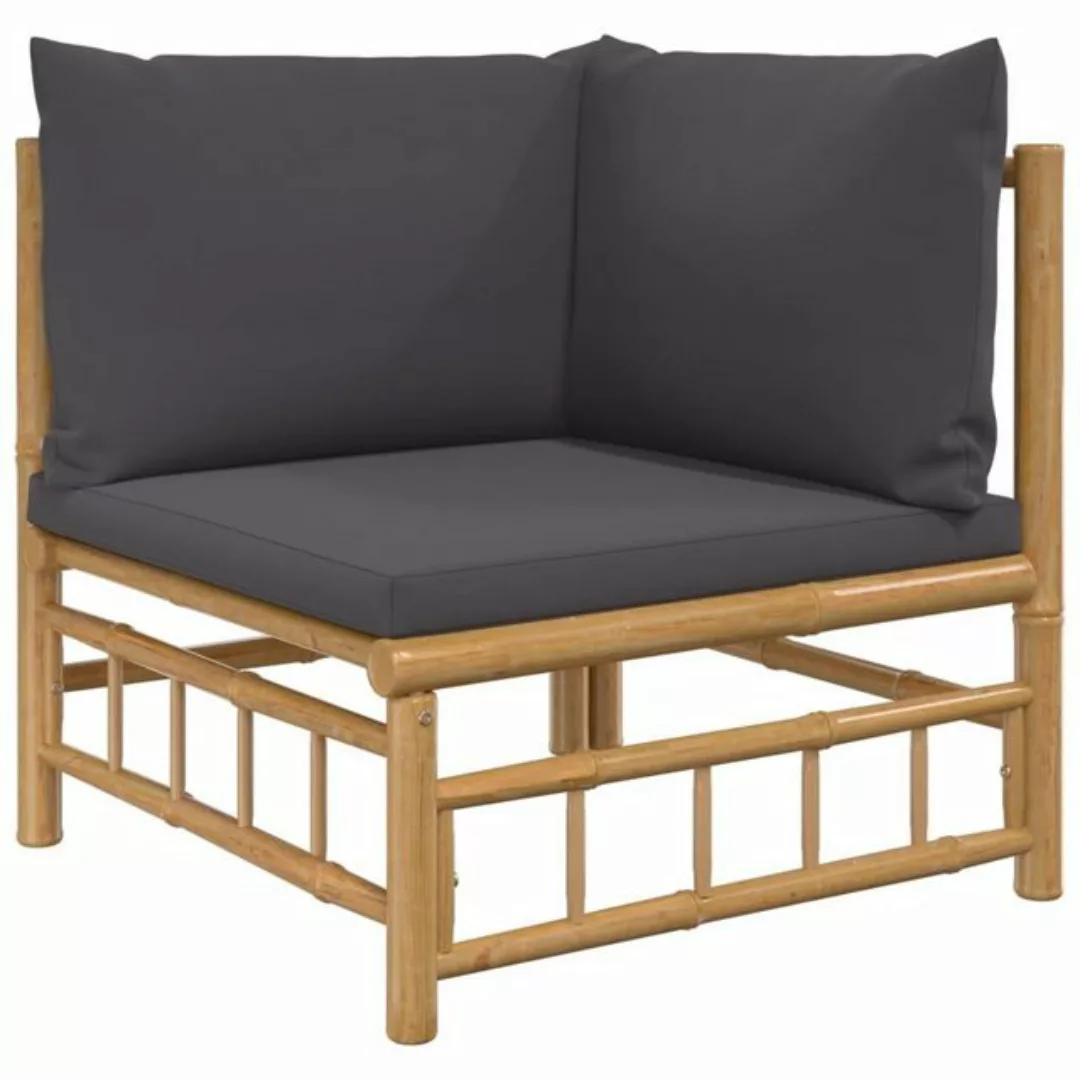 vidaXL Loungesofa Garten-Ecksofa mit Dunkelgrauen Kissen Bambus, 1 Teile günstig online kaufen