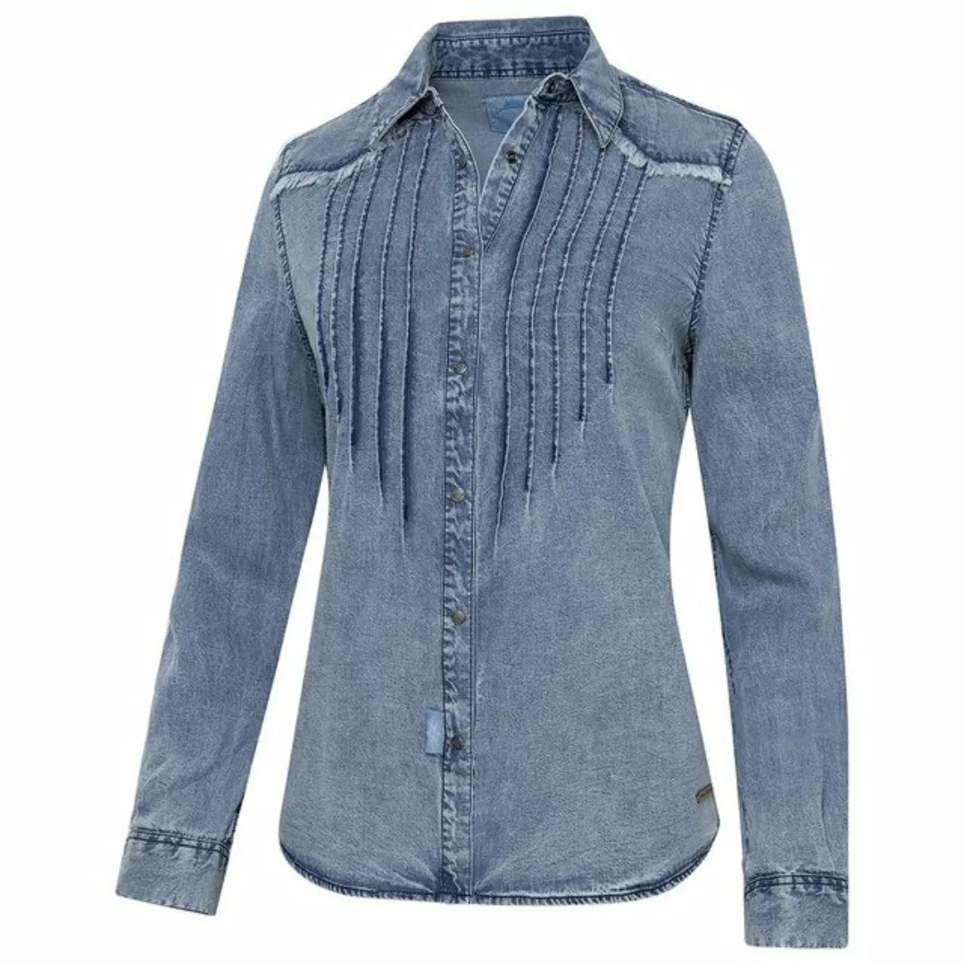 Stars & Stripes Langarmbluse Westernbluse Jeansbluse Blue günstig online kaufen