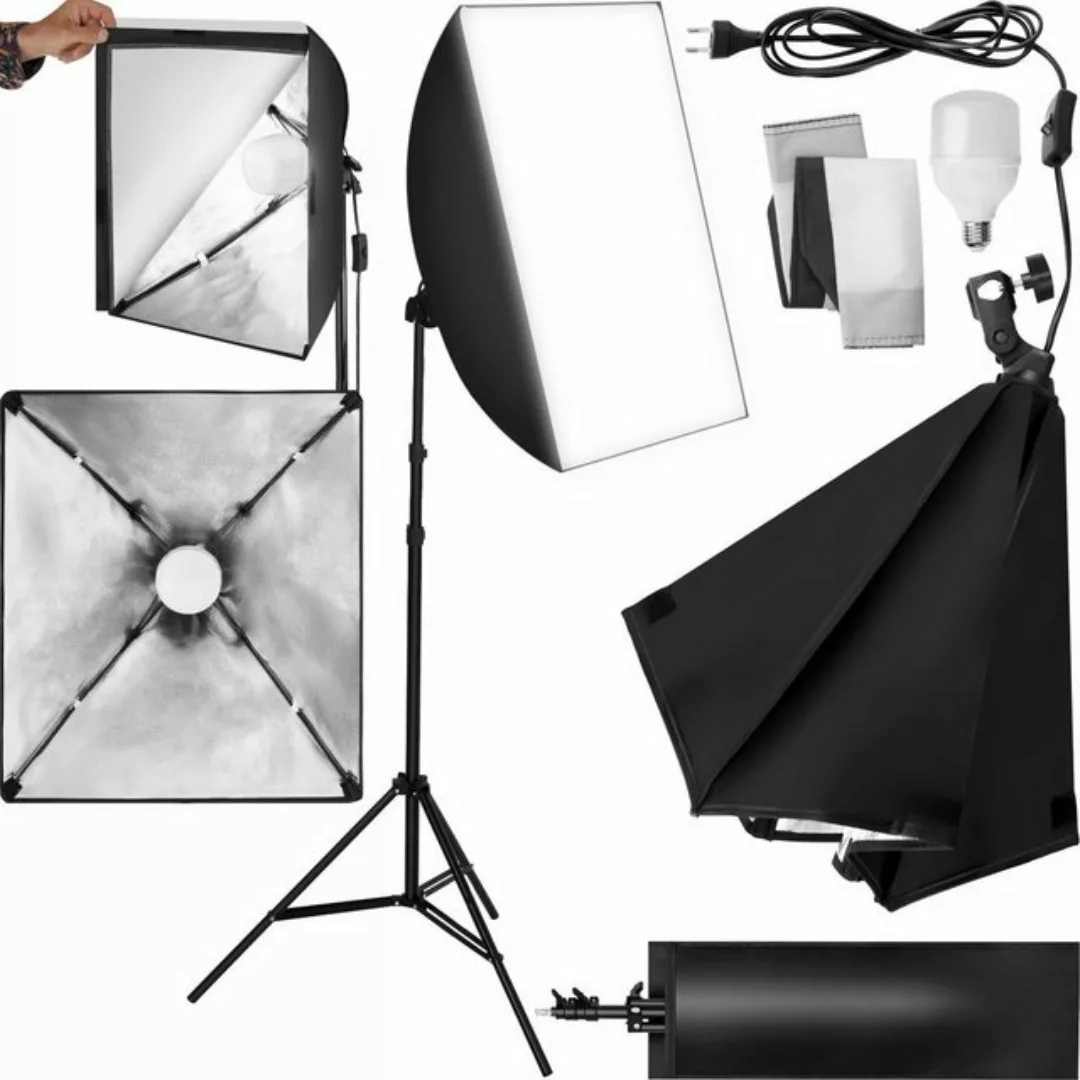 tectake Studioleuchte mit Softbox, Stativ und Tragetasche Studio-Stativ-Bli günstig online kaufen