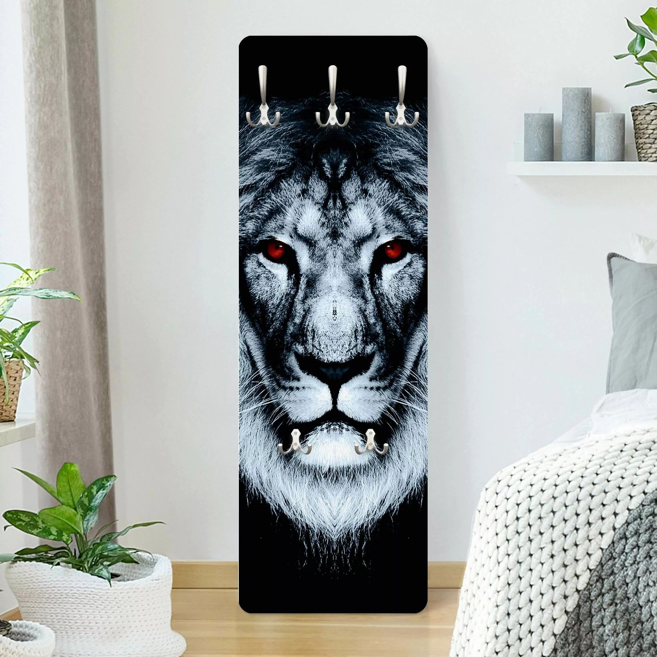 Wandgarderobe Holzpaneel Tiere Dark Lion günstig online kaufen