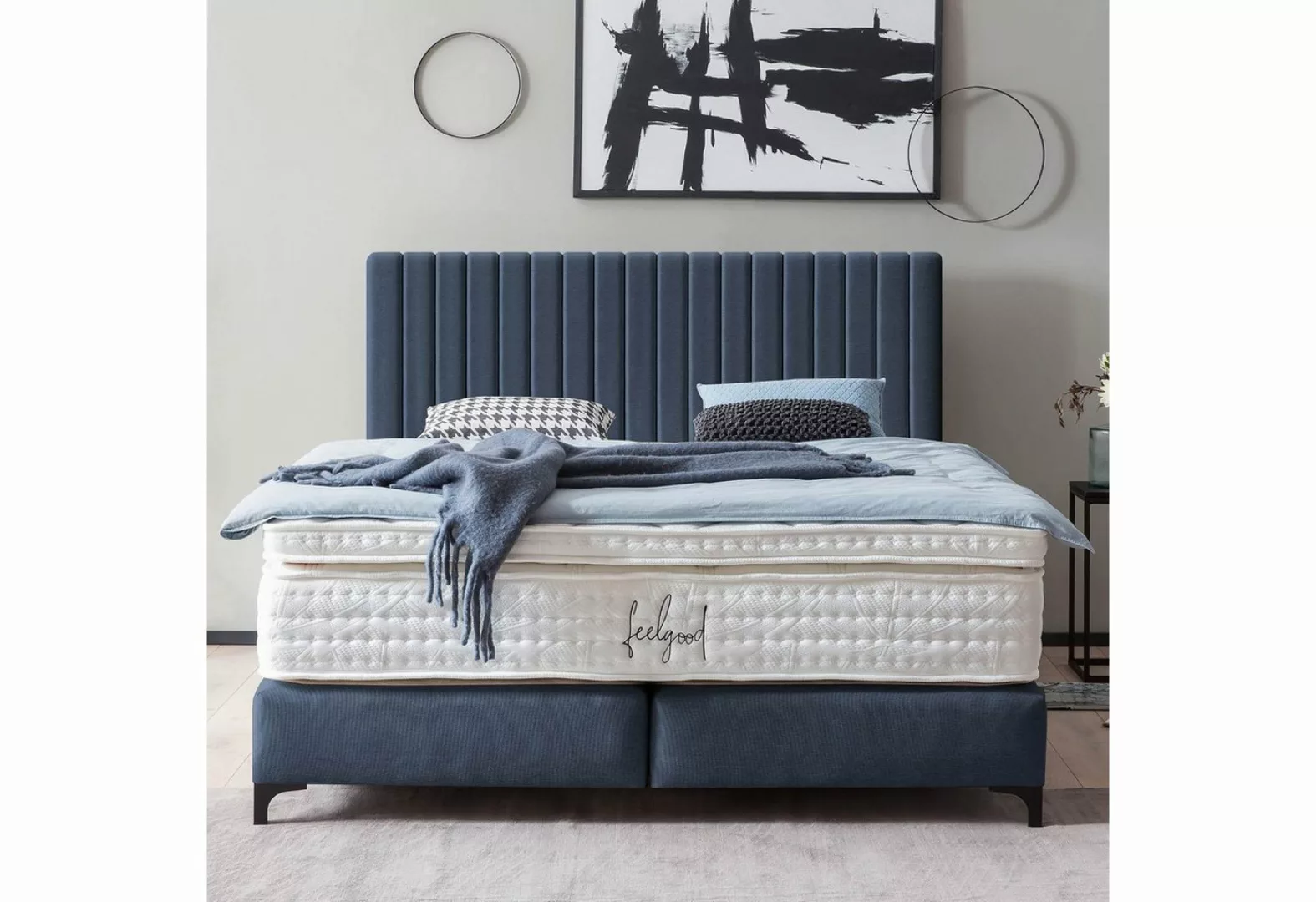 BettCo Boxspringbett Paris (in Marine Webstoff, 200 x 200 cm), Pfeifenstepp günstig online kaufen