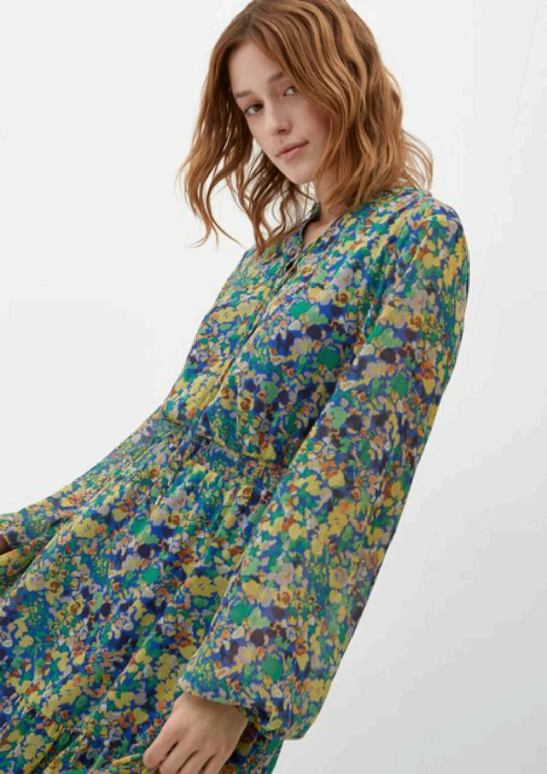 QS Minikleid Kleid mit Tunika-Ausschnitt Raffung, Smok-Detail günstig online kaufen