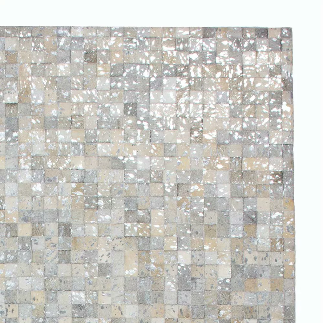 Echtfell Patchwork Teppich in hell Grau und Silberfarben modern günstig online kaufen