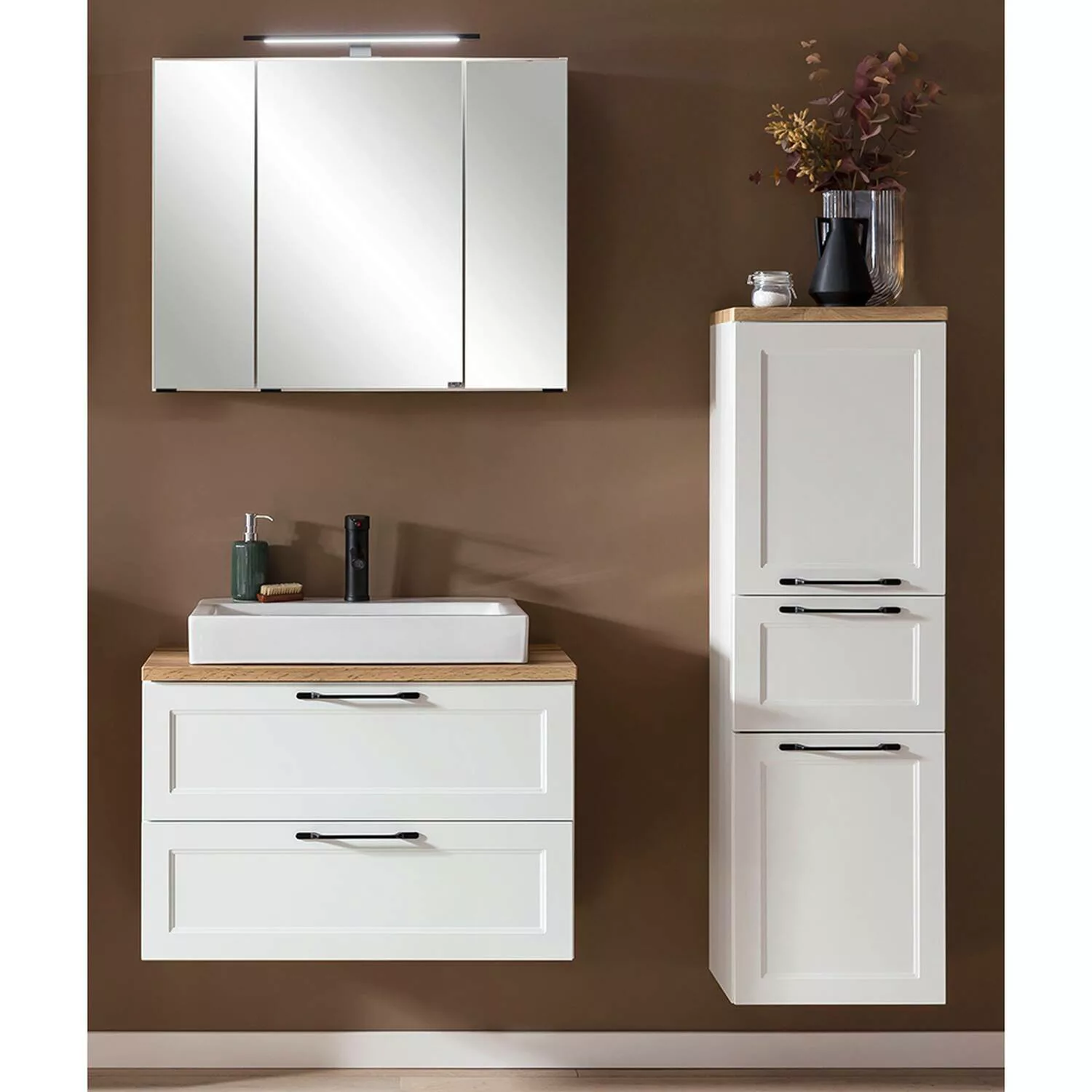 Badmöbelset in weiß MARLING-03 LED-Spiegelschrank & Keramik-Waschtisch, B/H günstig online kaufen