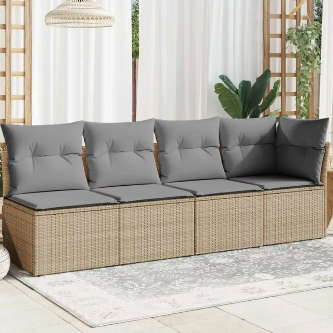 vidaXL Loungesofa Gartensofa mit Kissen 4-Sitzer Beige Poly Rattan, 1 Teile günstig online kaufen