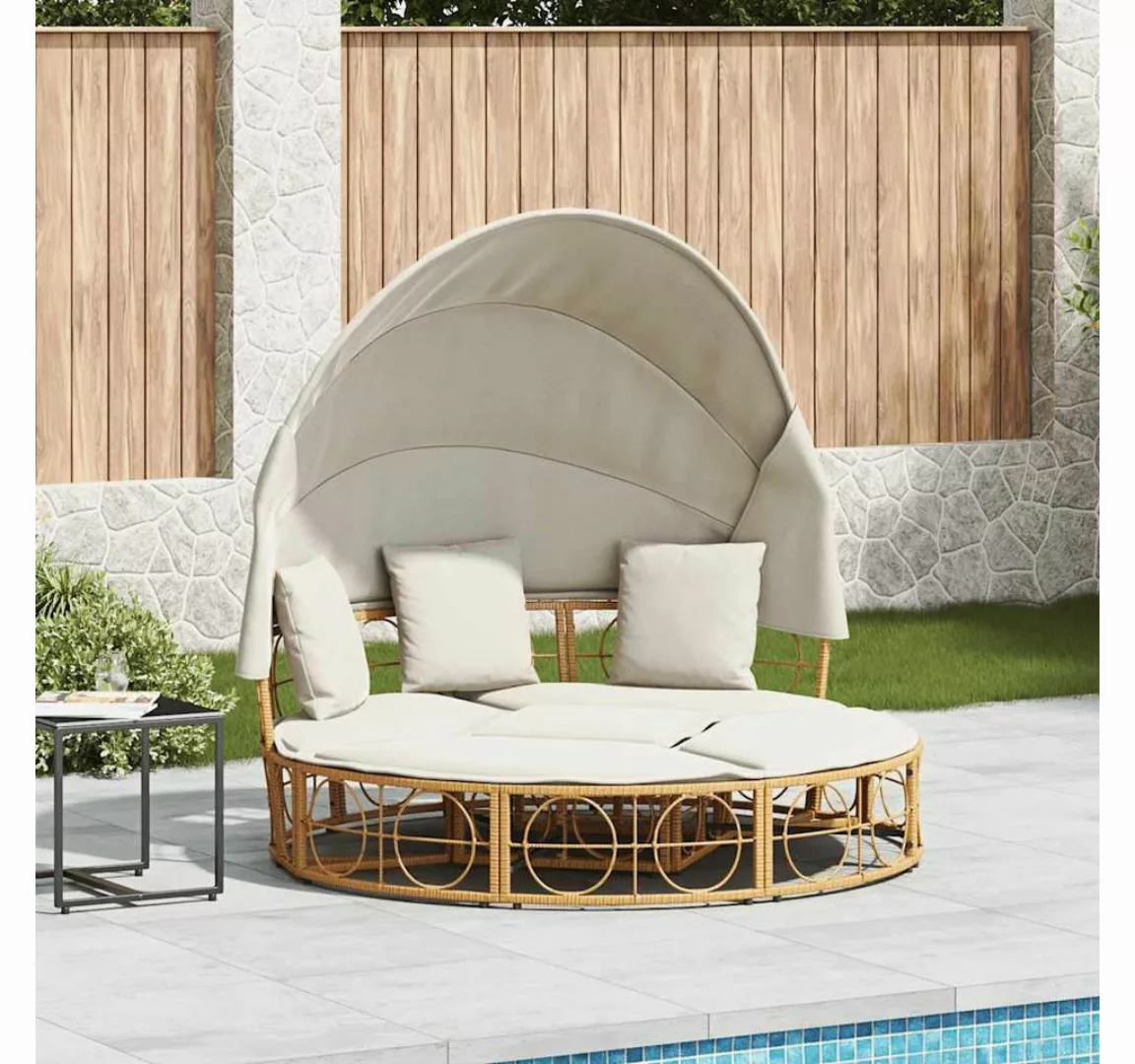 vidaXL Bett, Outdoor-Loungebett mit Dach und Kissen Poly Rattan günstig online kaufen