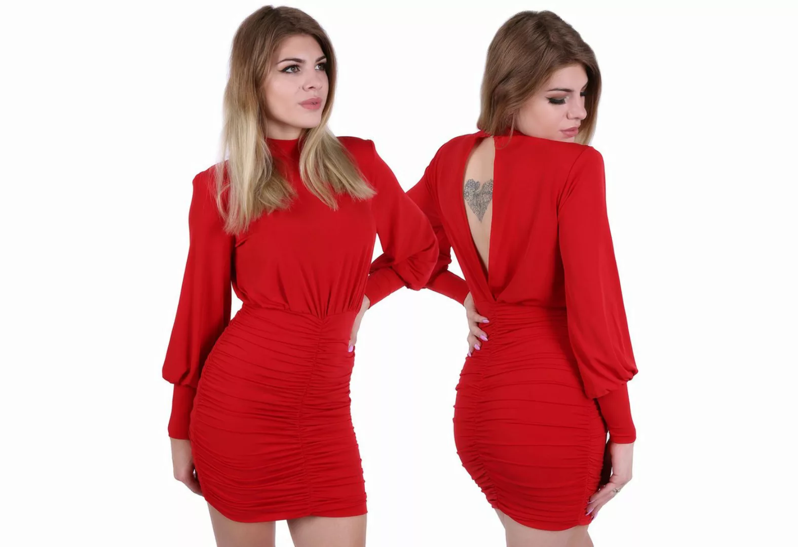 Sarcia.eu Minikleid Rotes drapiertes kurzes Kleid mit Rollkragen John Zack günstig online kaufen