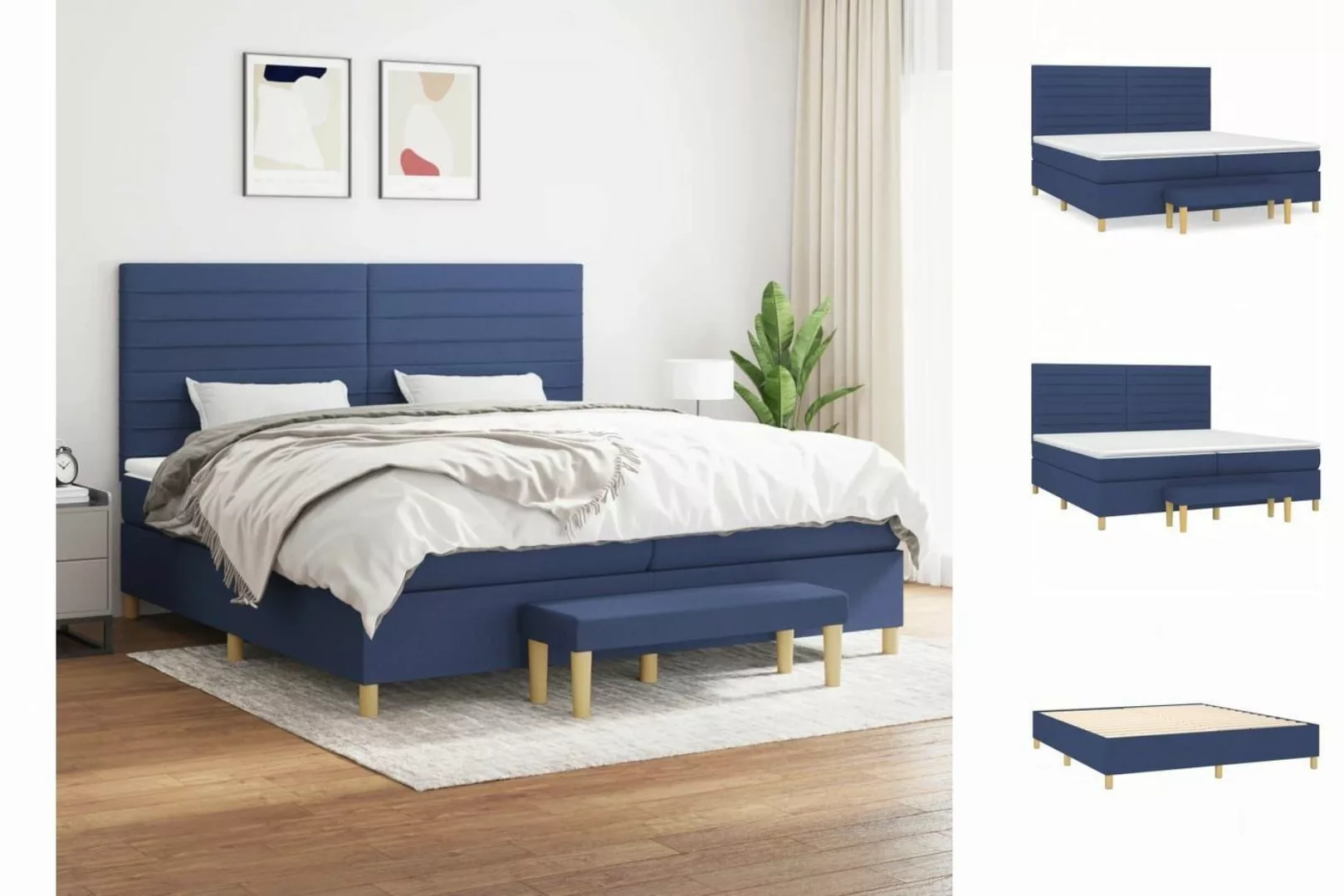 vidaXL Boxspringbett Boxspringbett mit Matratze Blau 200x200 cm Stoff Bett günstig online kaufen