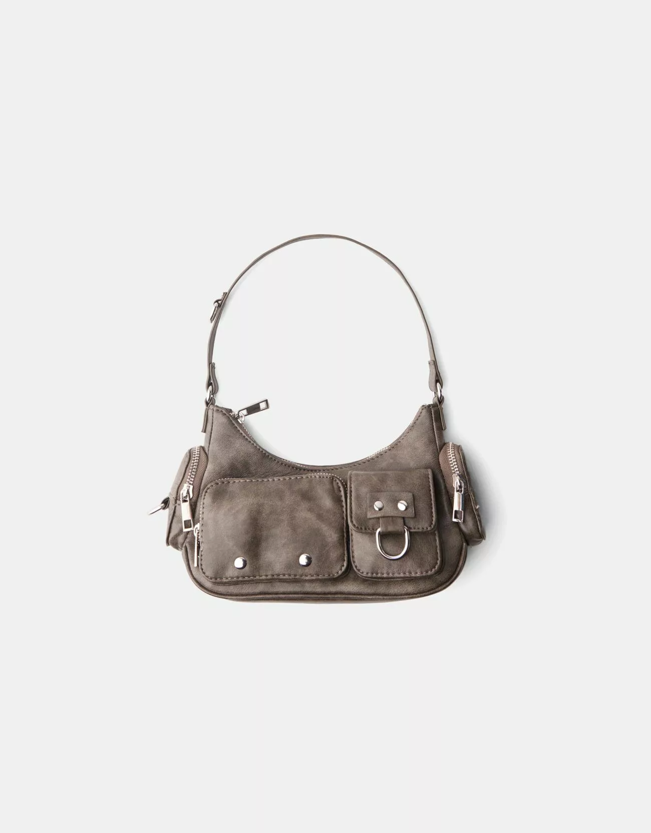 Bershka Multitaschen-Schultertasche Damen Dunkelgrau günstig online kaufen