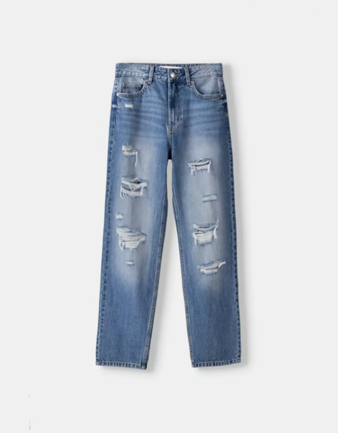 Bershka Cropped-Jeans Im Straight-Fit Bskteen 38 Ausgewaschenes Blau günstig online kaufen