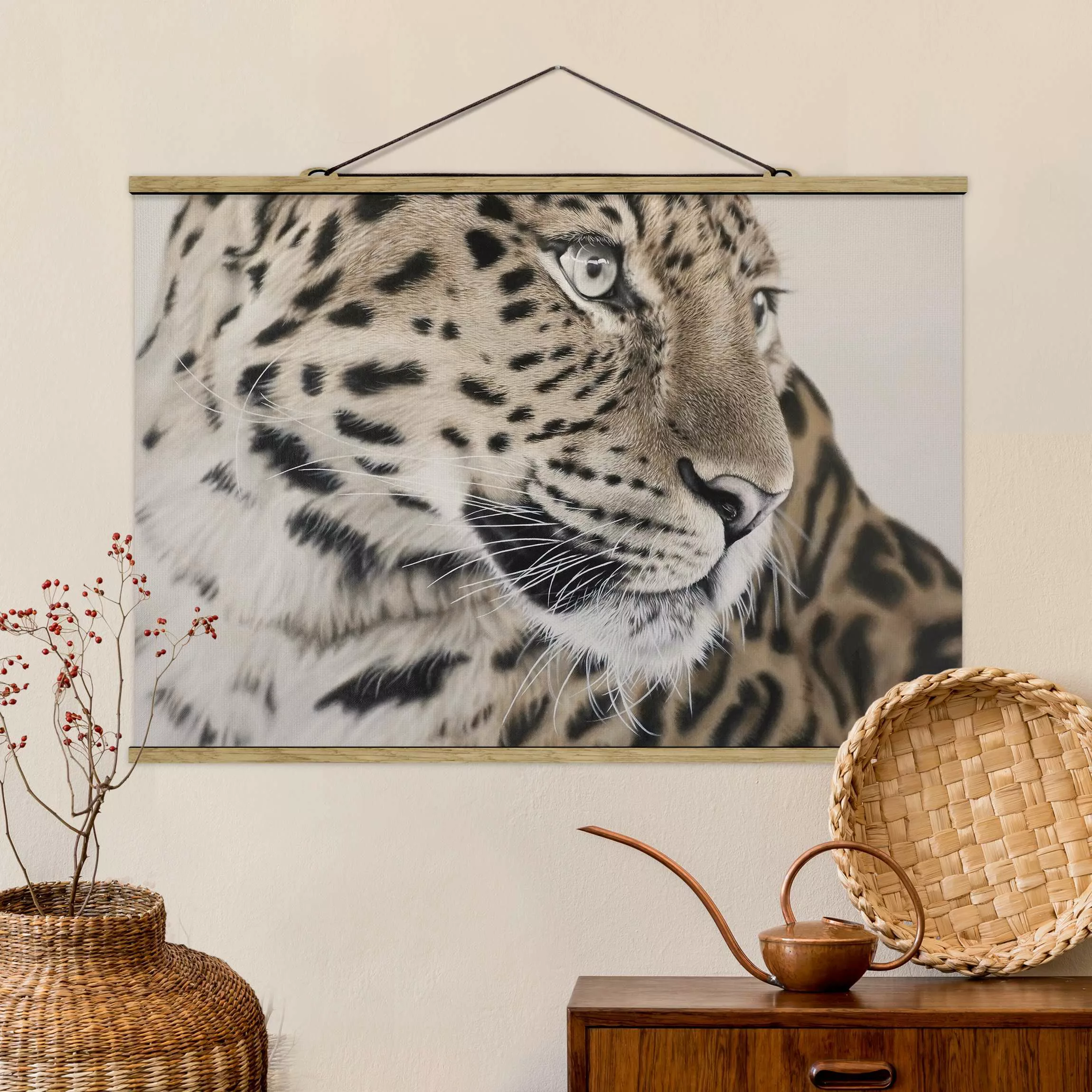 Stoffbild mit Posterleisten Der Leopard günstig online kaufen