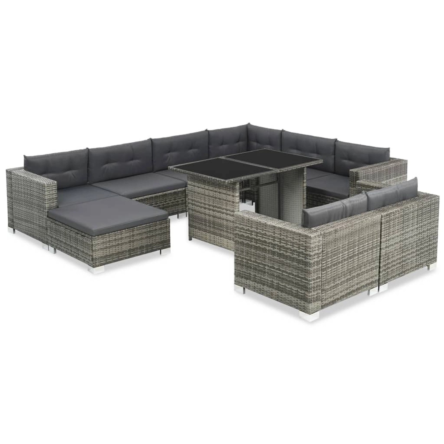 10-tlg. Garten-lounge-set Mit Auflagen Poly Rattan Grau günstig online kaufen