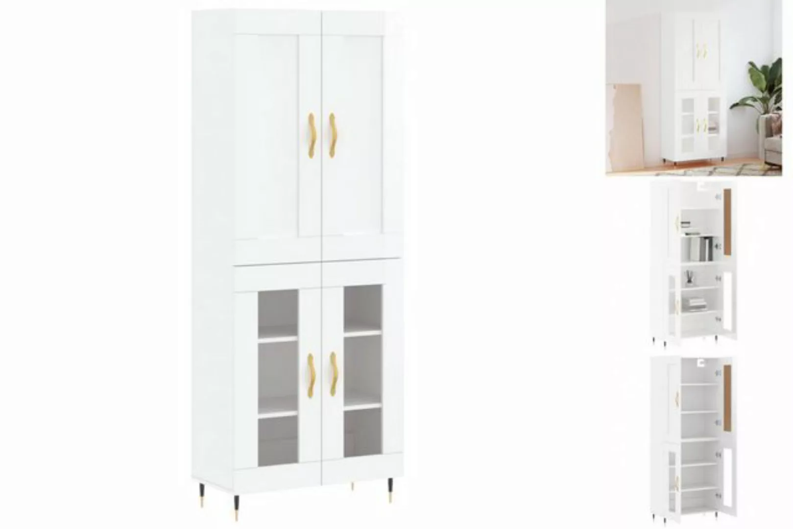 vidaXL Vitrine Highboard Hochglanz-Weiß 69,5x34x180 cm Spanplatte Glas Vitr günstig online kaufen