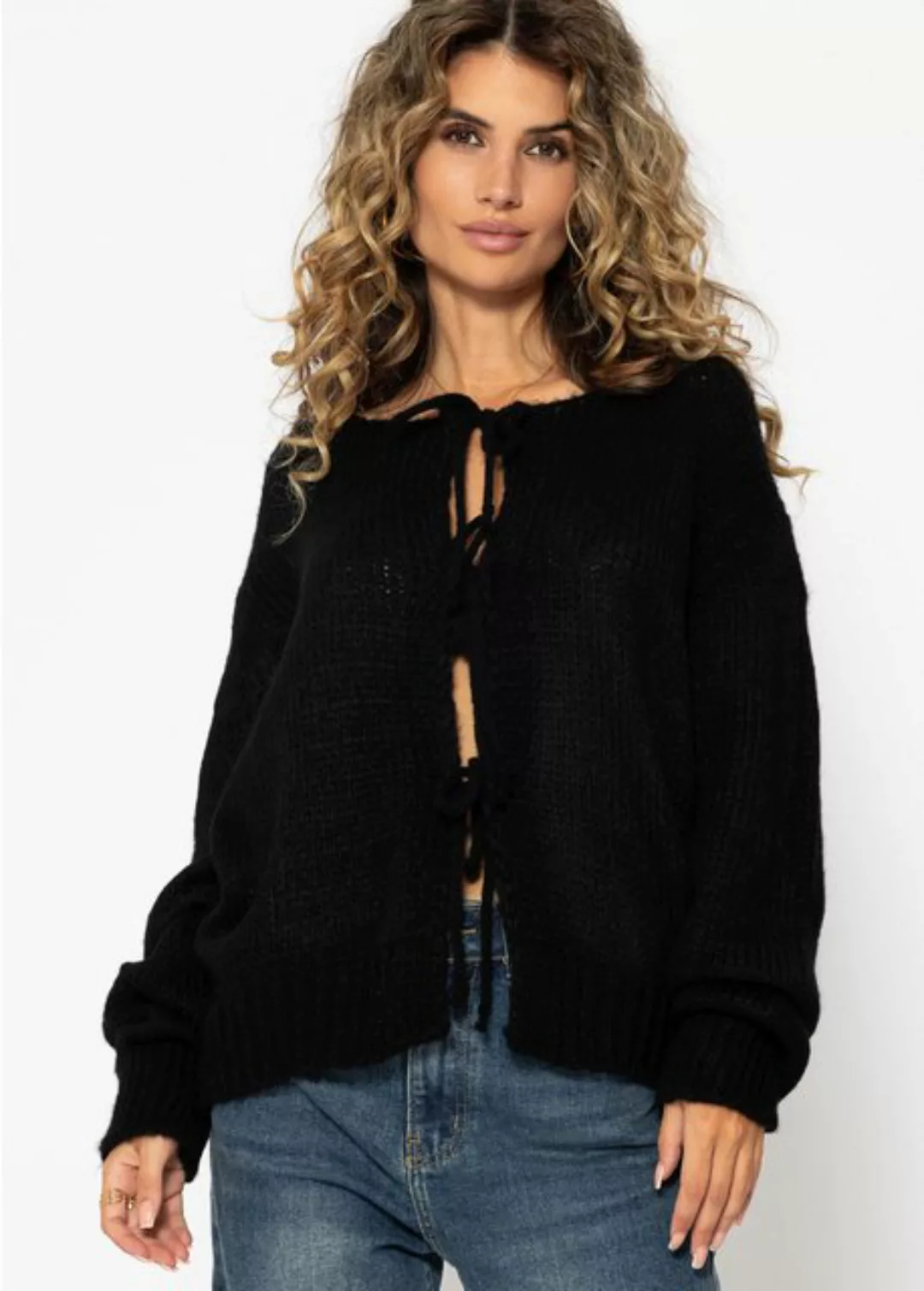 SASSYCLASSY Cardigan Oversize Strickjacke Damen mit Schleifen Elegant Lässi günstig online kaufen