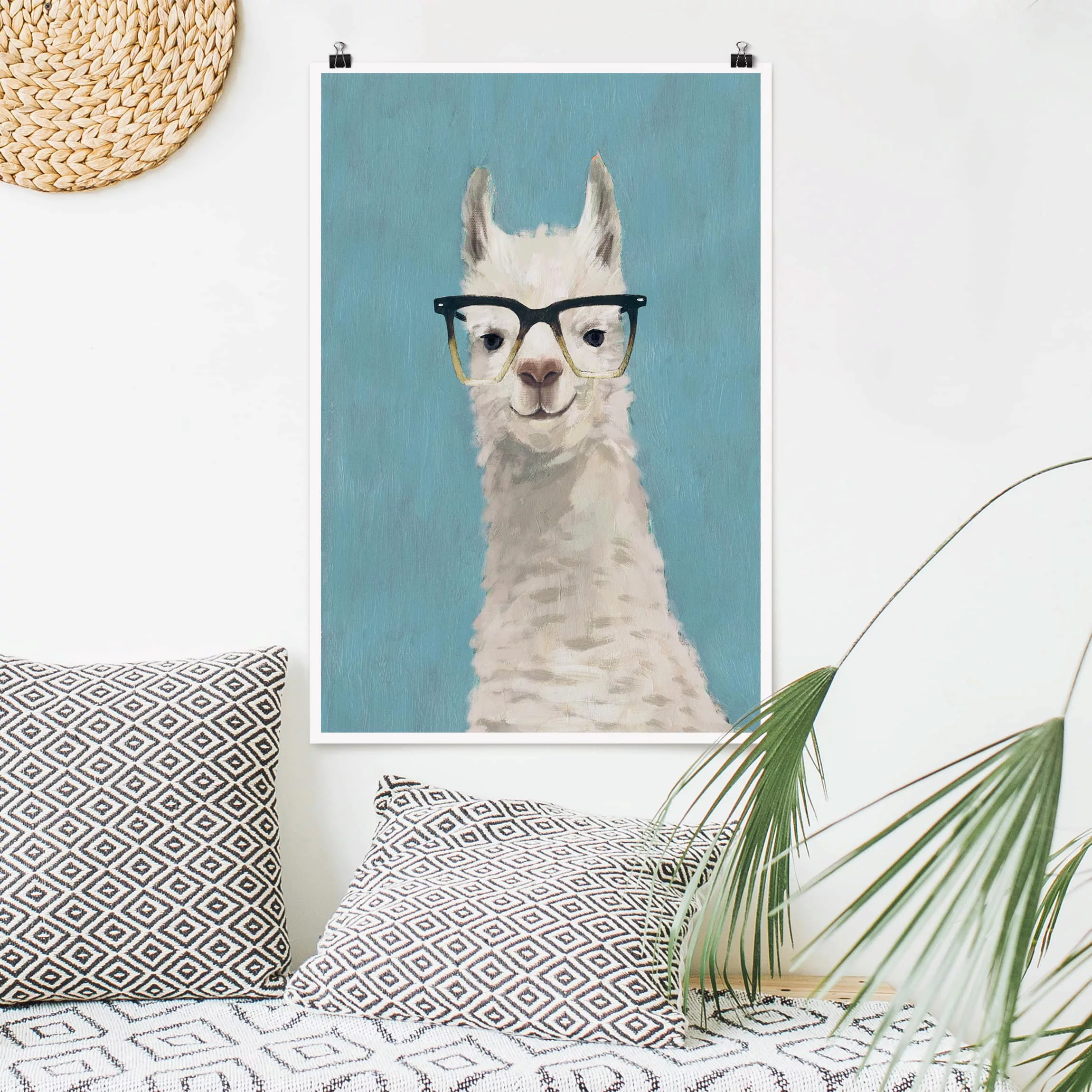 Poster Tiere - Hochformat Lama mit Brille IV günstig online kaufen