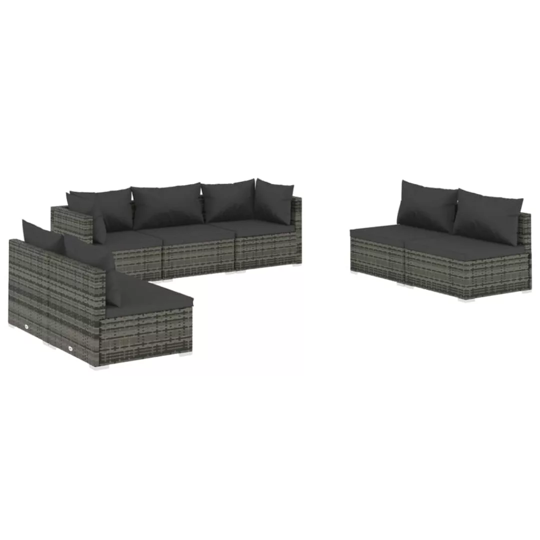 Vidaxl 7-tlg. Garten-lounge-set Mit Kissen Poly Rattan Grau günstig online kaufen