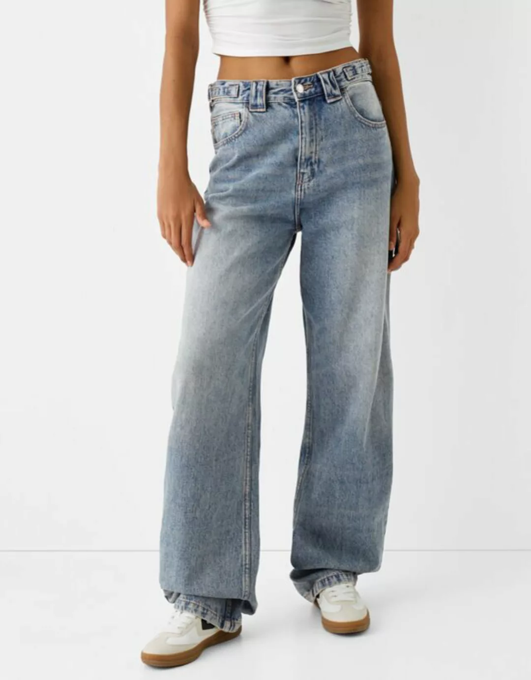 Bershka Baggy-Jeans Im Workwear-Look Damen 42 Ausgewaschenes Blau günstig online kaufen