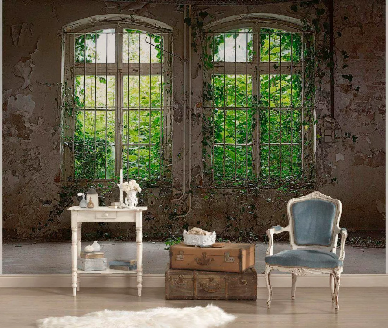 living walls Fototapete »Old Windows Vlies«, Fototapete Fenster mit Pflanze günstig online kaufen