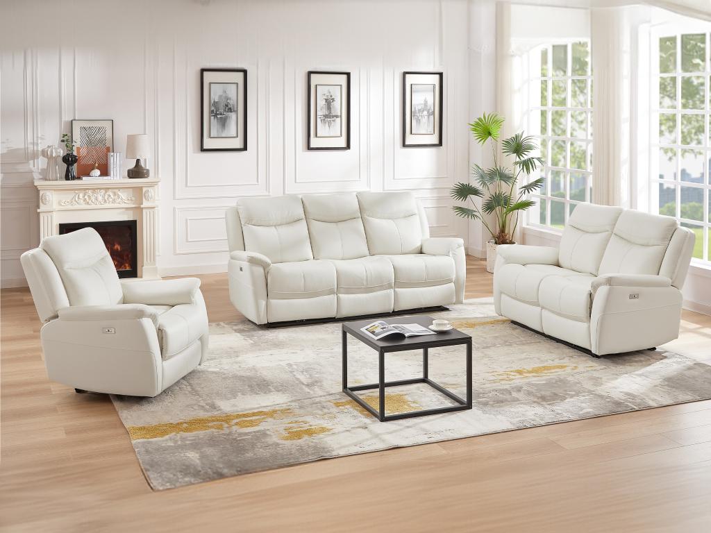Relaxsofas 3-Sitzer, 2-Sitzer & Relaxsessel elektrisch - Rindsleder - Weiß günstig online kaufen