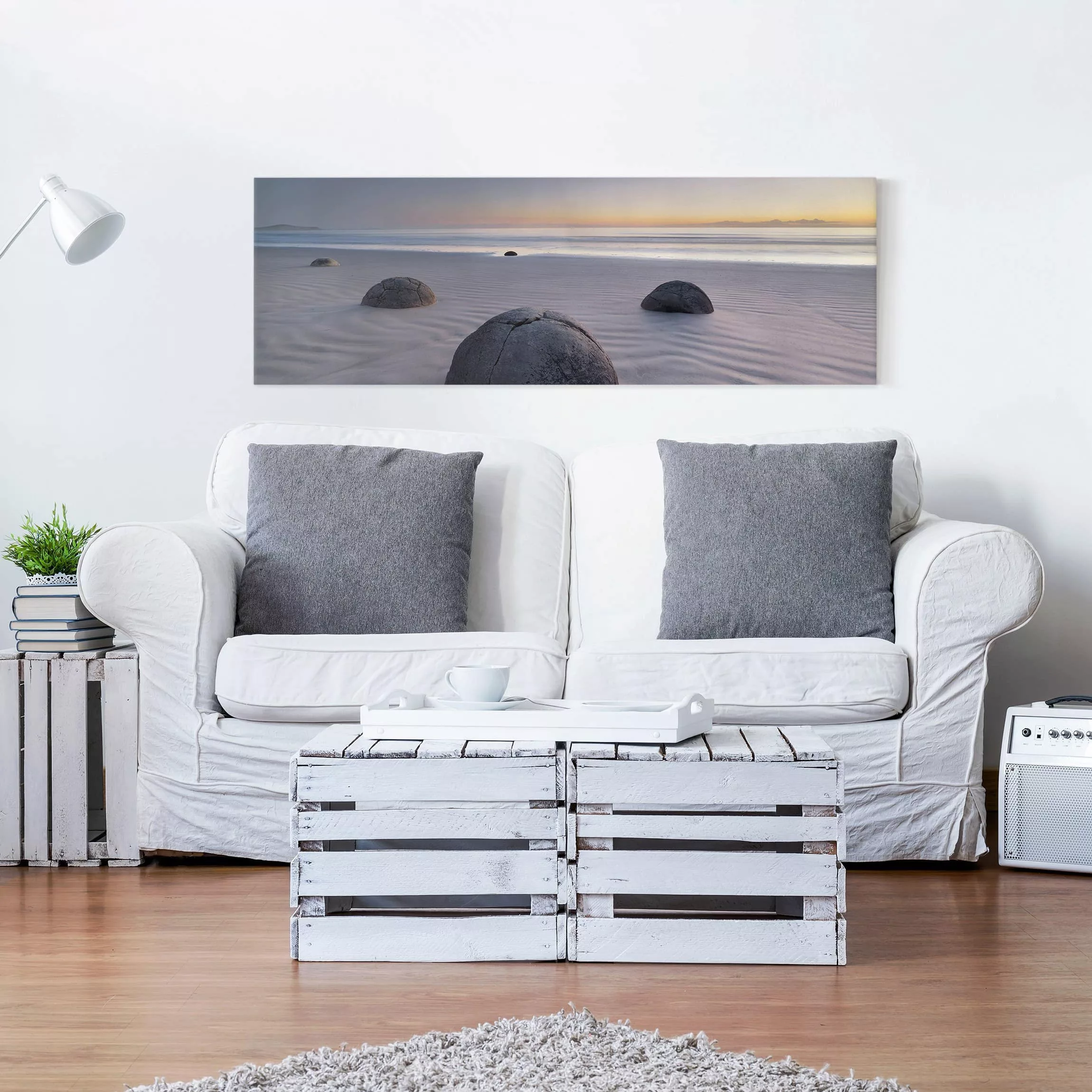 Leinwandbild Strand - Panorama Moeraki Boulders Neuseeland günstig online kaufen