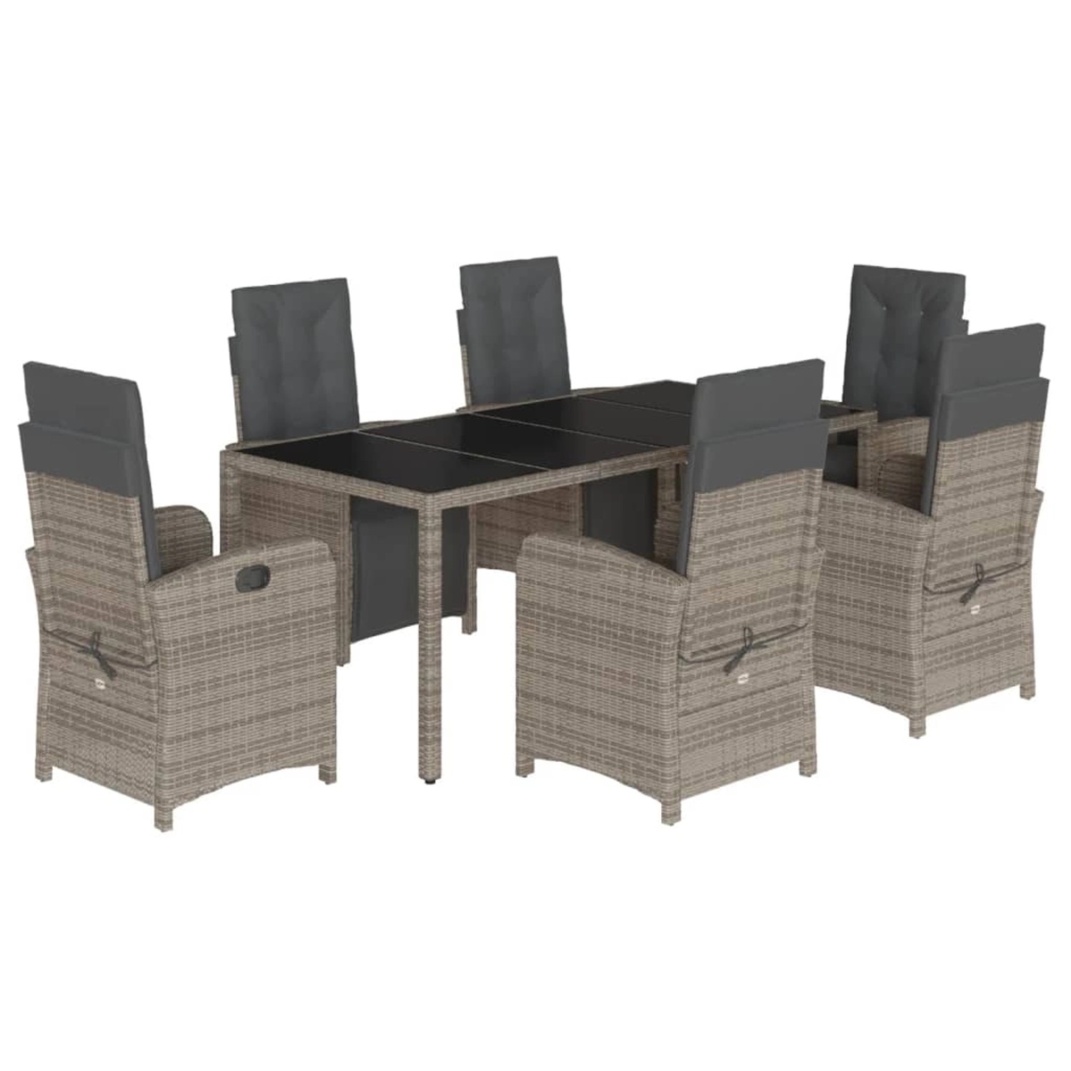 vidaXL 7-Tlg Garten-Essgruppe mit Kissen Grau Poly Rattan 3212466 günstig online kaufen