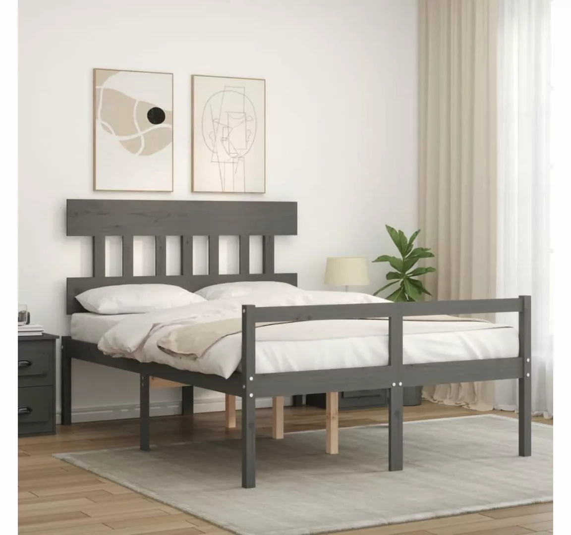 vidaXL Bett Seniorenbett mit Kopfteil 120x200 cm Grau Massivholz günstig online kaufen