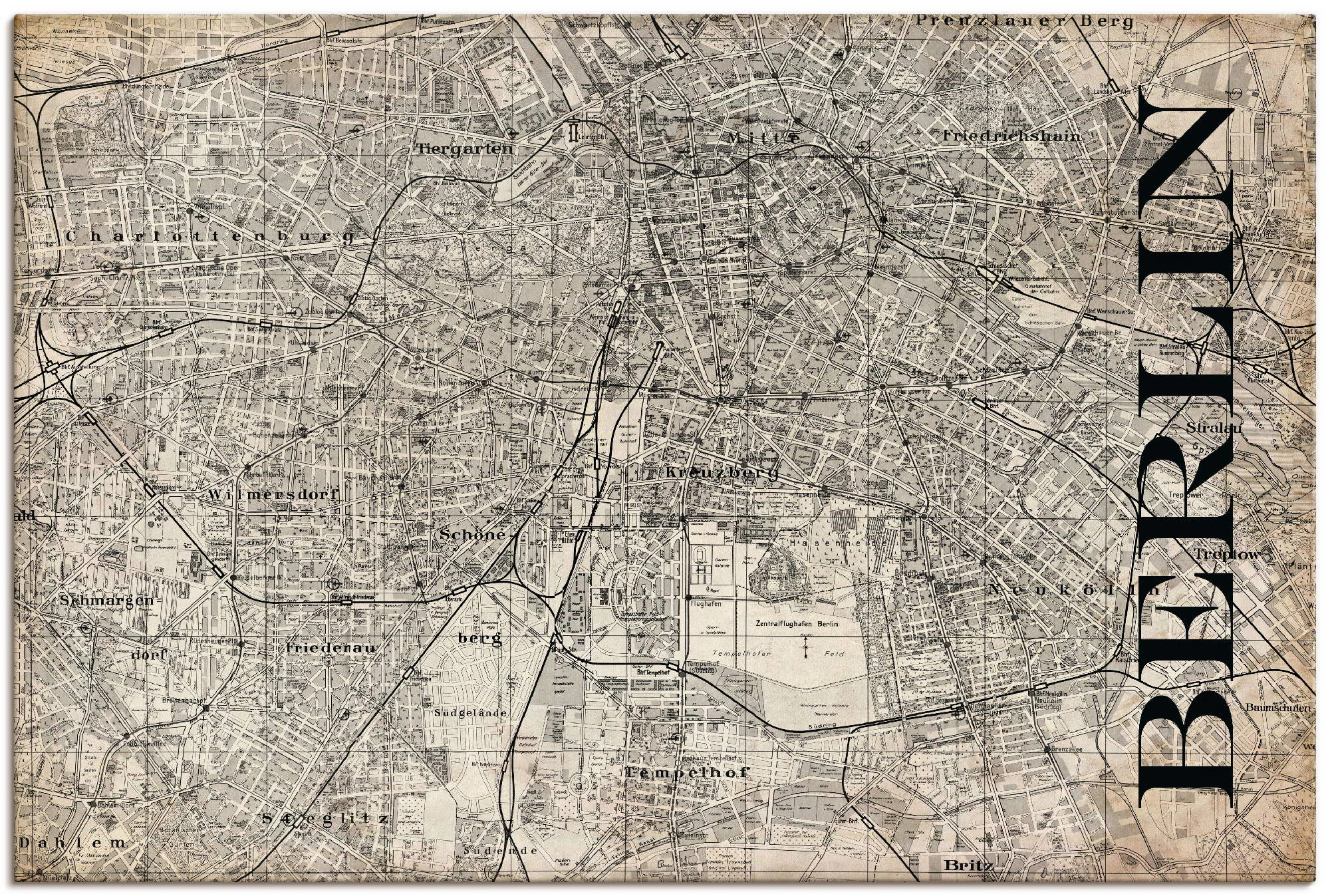 Artland Wandbild "Berlin Karte Straßen Karte Grunge", Deutschland, (1 St.), günstig online kaufen