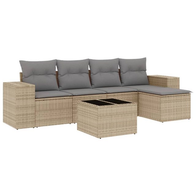 vidaXL Sofaelement 6-tlg. Garten-Sofagarnitur mit Kissen Beige Poly Rattan günstig online kaufen