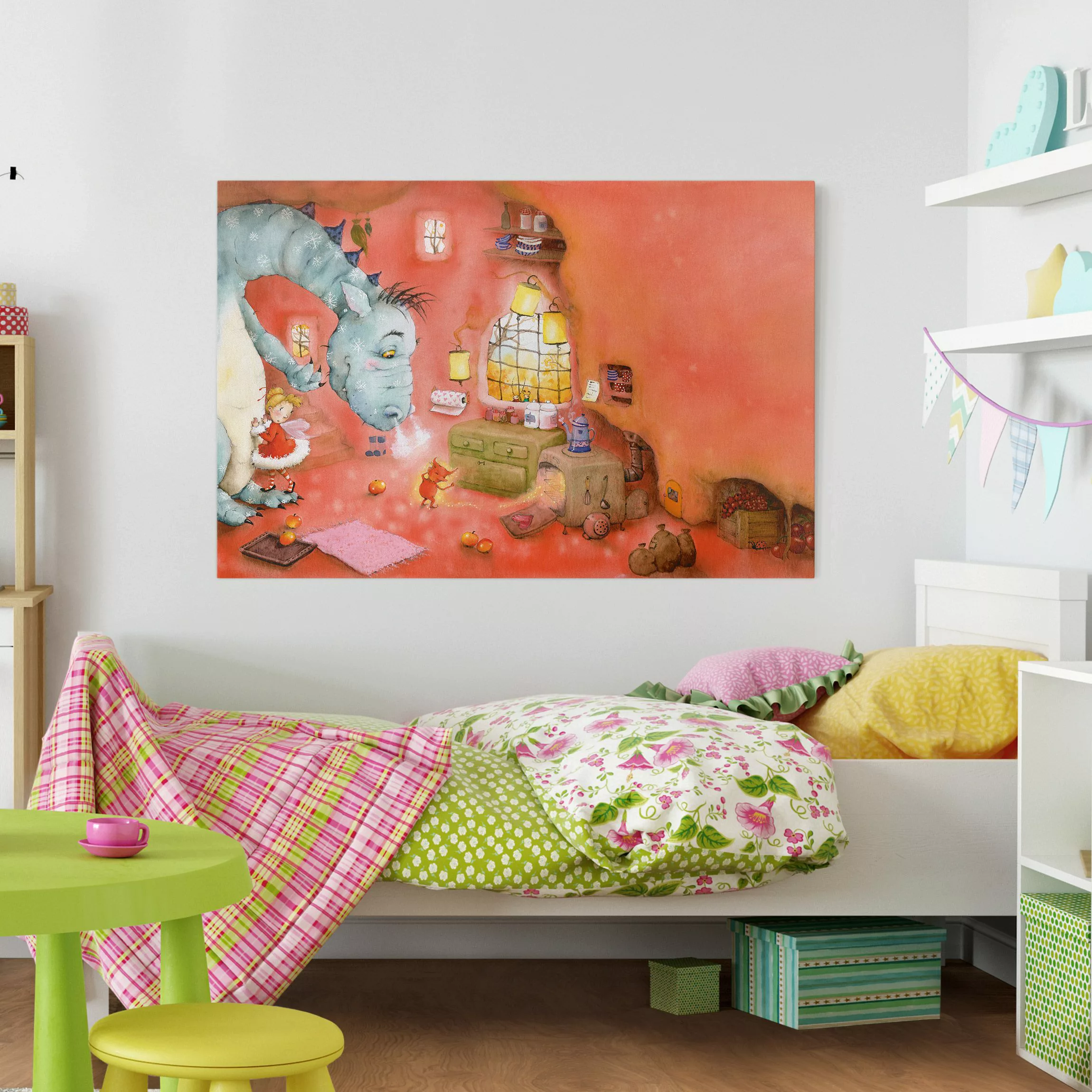 Leinwandbild Kinderzimmer - Querformat Wassili Waschbär - Mmh, Bratäpfel günstig online kaufen